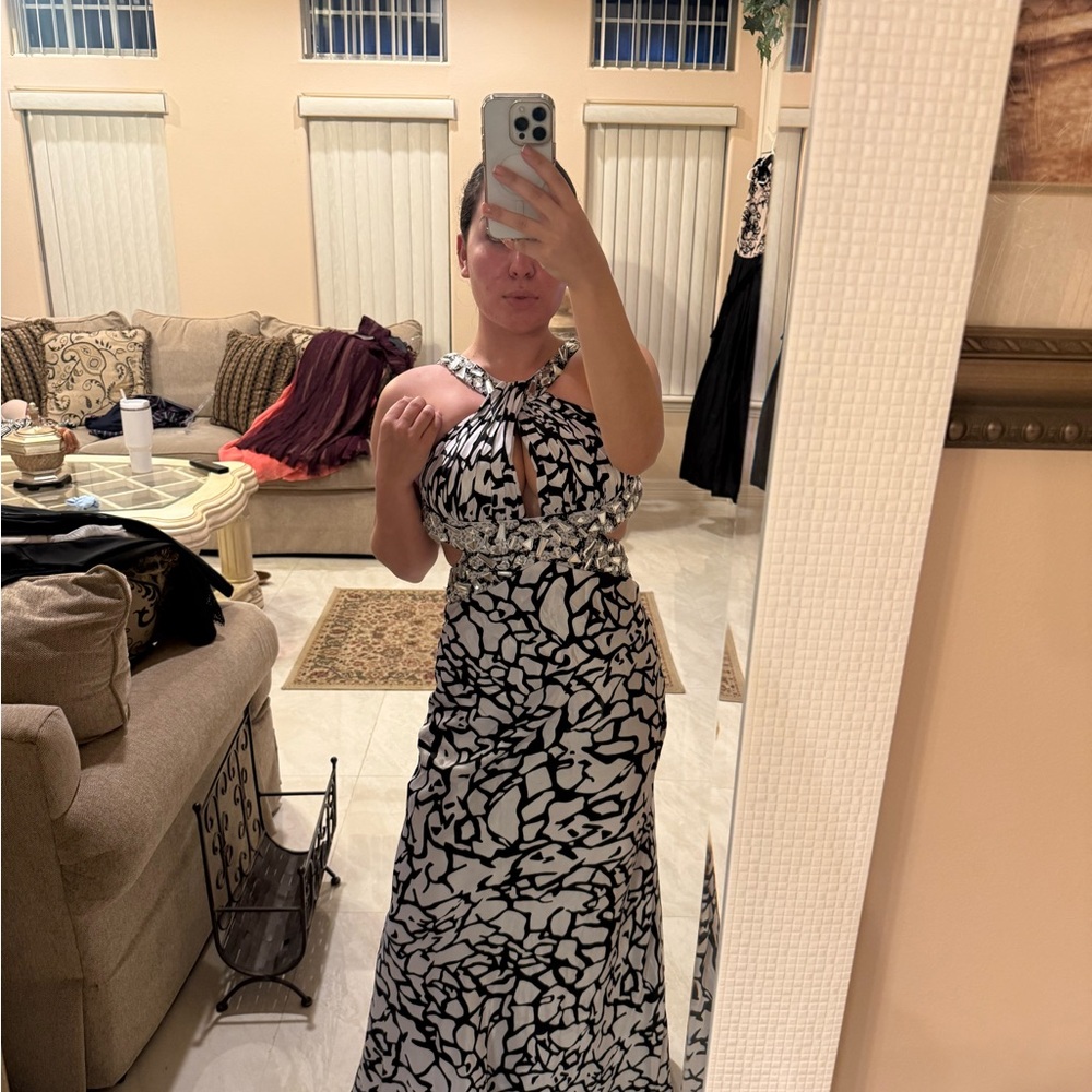 Cache Black and White Abstract Maxi Dress
